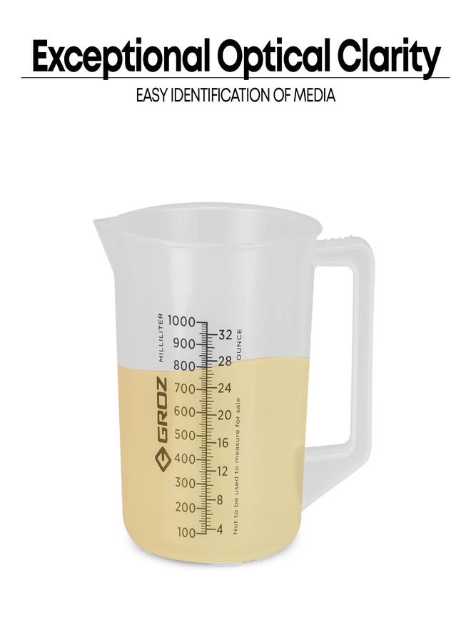 GROZ Heavy Duty Measuring Jug Set of 3 (1L, 600ml, 100ml) Food Grade/Microwave Safe| Ideal for Home, Industrial & Automotive Use| Millilitre & Ounces Marking | JUG/1-600-100 - Image 3